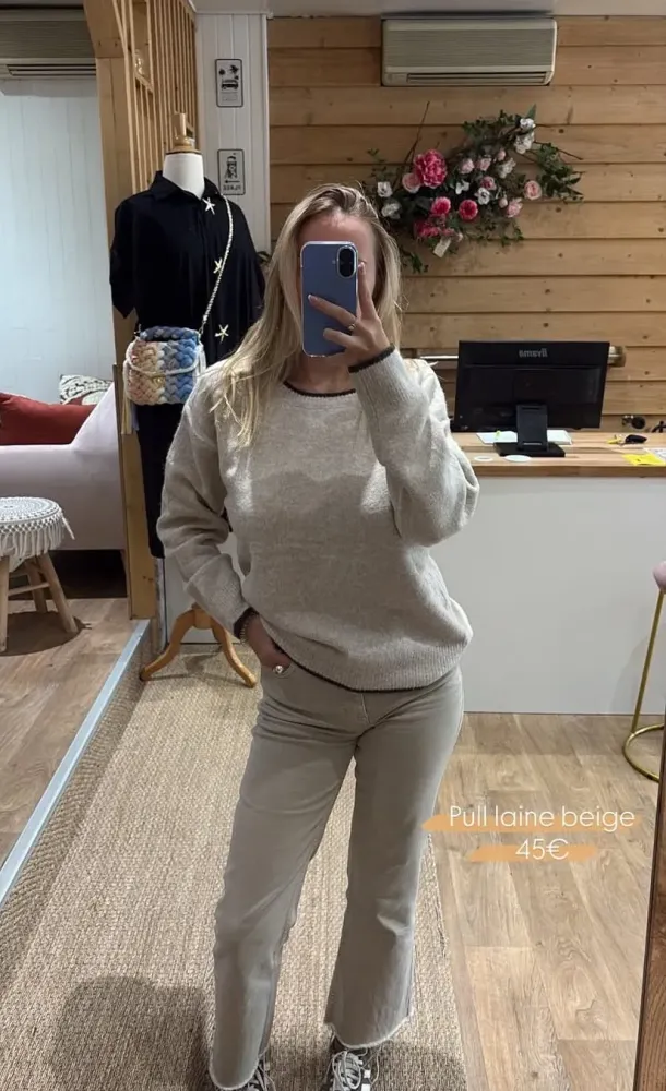 Pull en laine beige