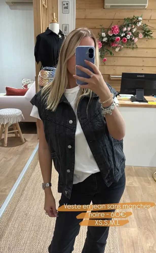 Veste en jean sans manches noire